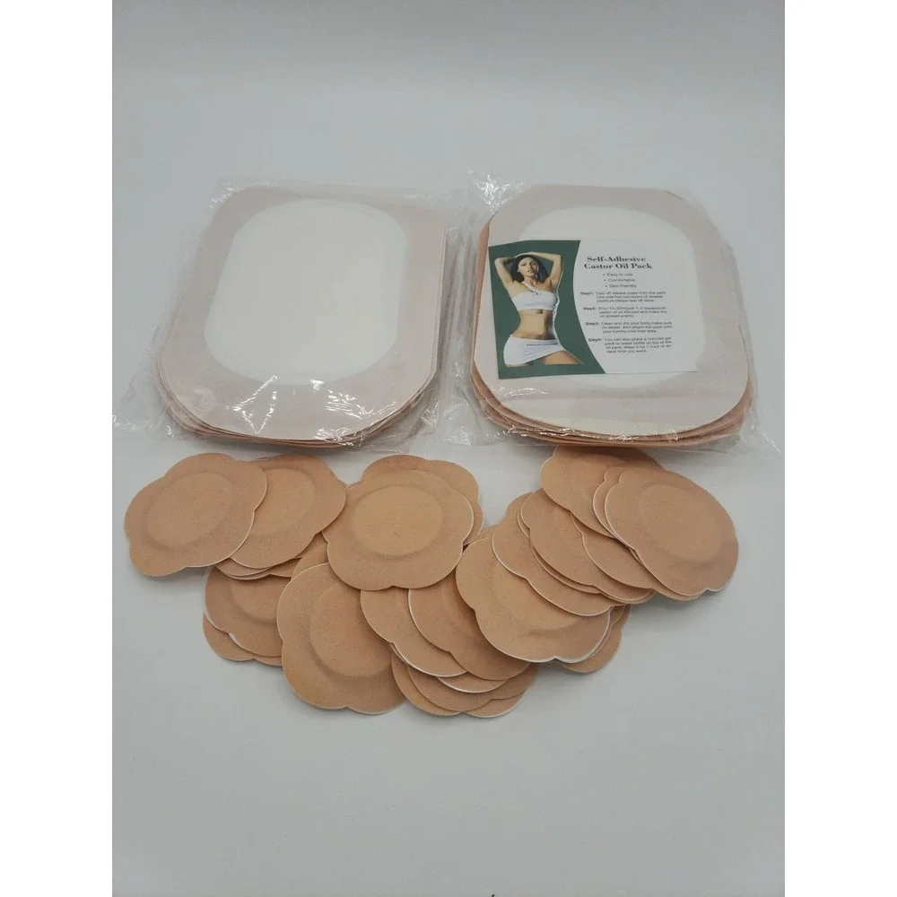 50 Pcs Castor Oil Patches Pack Wrap 20 Large & 30 Belly Self-Adhesive Disposable